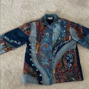 Embroidered Patchwork Denim Jacket in Multicolor